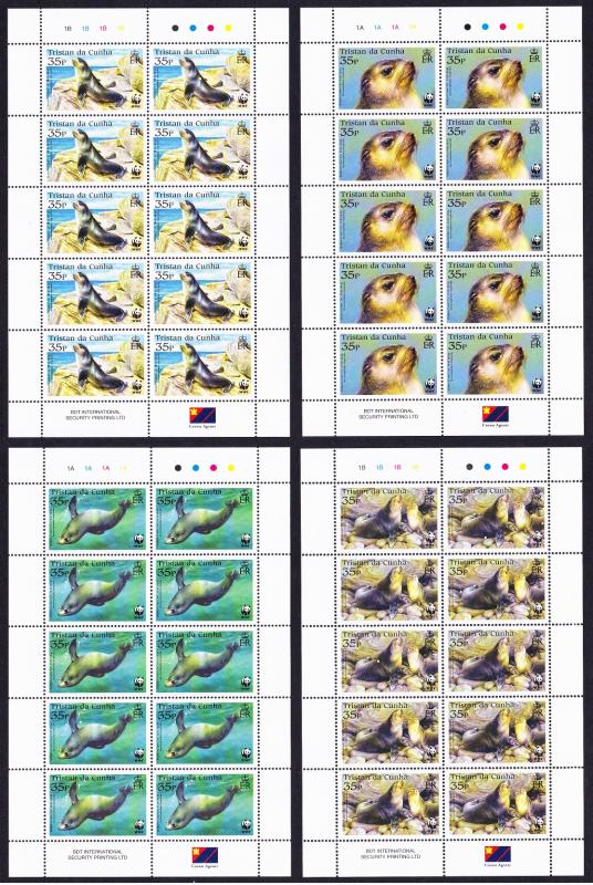 Tristan da Cunha WWF Subantarctic Fur Seal 4 Sheetlets of 10 stamps each 10 sets