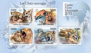 COMOROS - 2011 - Wild Cats - Perf 5v Sheet - Mint Never Hinged