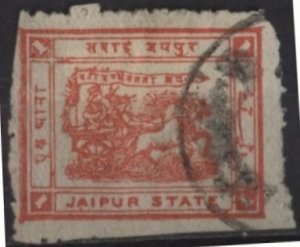 India: Jaipur 18 (used, ragged edges) 1a chariot of Surya, carmine (1918)