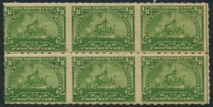 RB20 1/8c Battleship, Mint Never Hinged, Block of 6