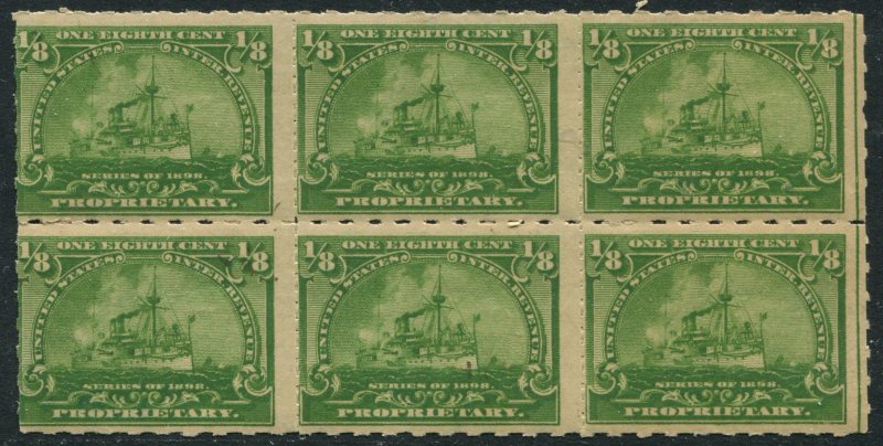 RB20 1/8c Battleship, Mint Never Hinged, Block of 6