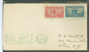 US 649-650 1928 international aeronautical conference, set of two, on an addressed, uncacheted fdc, with a damaged flap