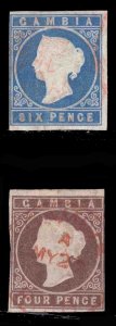 MOMEN: GAMBIA SG #1,3 1869 IMPERF USED £400 LOT #66645