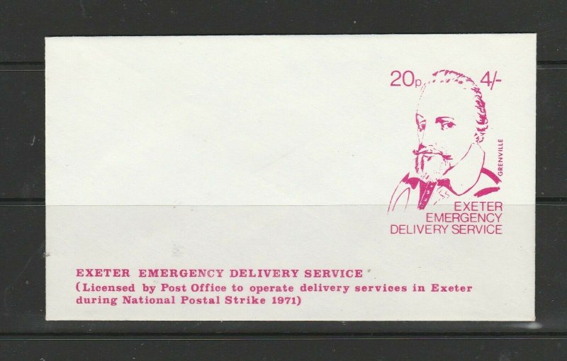 GB 1971 Strike mail, Pre printed envelope, Exeter Emergency services, 20p/4/-, U