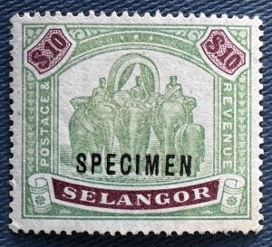 MALAYA SELANGOR 1895-99 SPECIMEN opt $10 Elephants MNG SG#65s M5440