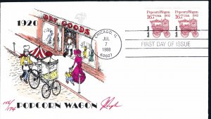 Beautiful Pugh Painted Popcorn Wagon Coil FDC -only 174 created...