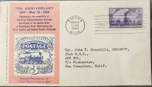 US 1944 Omaha 75th Anniversary First Transcontinental Railorad FDC Postmaster...