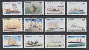 Bhutan Sc 737-760 MNH. 1989 Famous Ships, cplt set of 12 stamps & souv sheets 