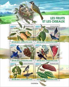Central Africa - 2023 Fruits & Birds, Mango, Robin - 6 Stamp Sheet - CA230503a