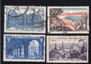 France 1946-51 group of 4 Commemoratives, Scott 569, 623, 724, 673 used