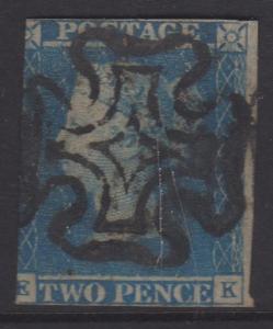 Great Britain 1841 QV 2d Bright Blue Sc#4 SG#15e Used Maltese Cross Cancel