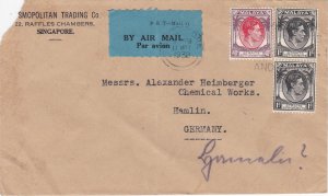 Straits Settlements 3 stamps on cover mailed to Germany in 1938