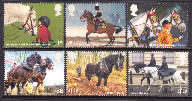 Great Britain 2014 Horses Complete Mint MNH Set SC 3260-3265 FV £6.22