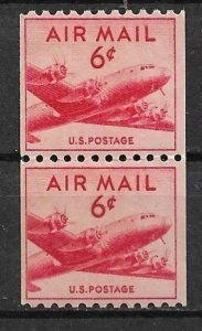 SCOTT  C41  DC4 SKYMASTER  6¢  COIL PAIR  MINT NEVER HINGED
