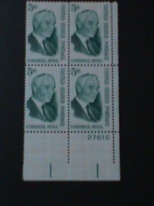 ​UNITED STATES- SC#1235-CORDELL HULL-MNH-IMPRINT PLATE BLOCK-61-YEARS OLD-VF