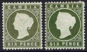 GAMBIA 1886 QV CAMEO 6D 2 SHADES