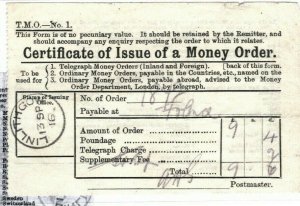 GB REVENUES MONEY ORDER GPO Very Scarce Item Scotland *Linlithgow* 1914 GE2