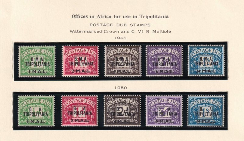 GB  Sct # 27-34 J1-J10 VF-MLH KGV1 OFFICES IN AFRICA TRIPOLITANIA