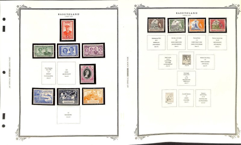 Basutoland Stamp Collection on 9 Scott Specialty Pages, 1933-1966 (BB)