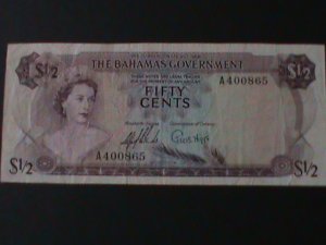 ​BAHAMAS-1965 BAHAMA GOVEMENT-$1/2 DOLLAR-LT.CIR- NOTE- VF-59 YEARS OLD