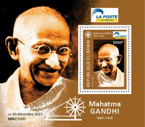 BENIN 2021 - SOUVENIR SHEET - ISSUE JOINT - MAHATMA GANDHI 150 ANNIV. - RARE MNH-