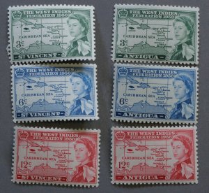 West Indies Federation Ten Islands Set Three Each Unused NH Stamps, 30 Stamps