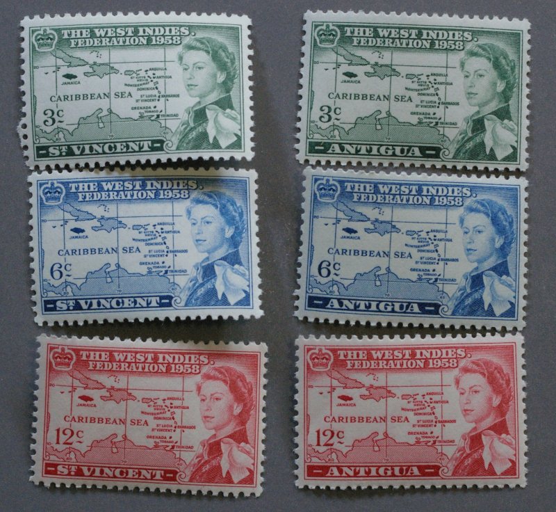 West Indies Federation Ten Islands Set Three Each Unused NH Stamps, 30 Stamps