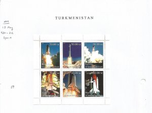 TURKMENISTAN - 1999 - Space - Perf 6v Sheet - M L H - Private Issue