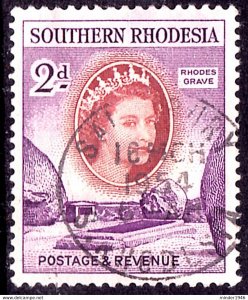 SOUTHERN RHODESIA 1953 QEII 2d Deep Chestnut & Reddish Violet SG80 FU