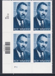 3501 Roy Wilkins Plate Block MNH