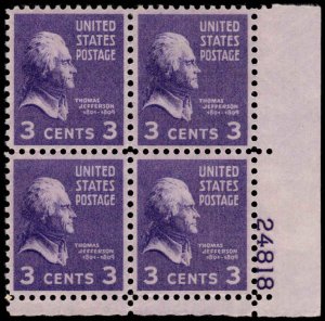 US #807 JEFFERSON MNH LR PLATE BLOCK #24818