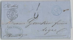 Martinique 1858 Saint Pierre to Aigre France Stampless Folded Letter SFL