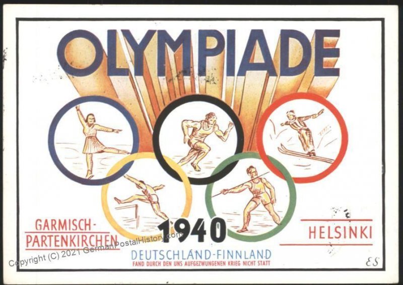 1940 Olympiade Garmisch-Partenkirchen Helsinki Olympics Advertising Card 106895