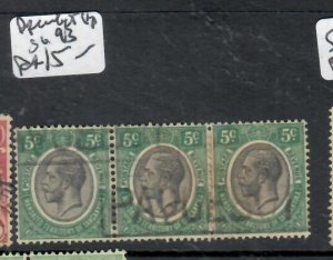 TANGANYIKA KGV 5C STRIP OF 3  SG 93   PAQUEBOT CANCEL  VFU  P0926H