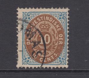 Danish West Indies Sc 10c used 1876 10c Crwn Over Numeral with inverted frame