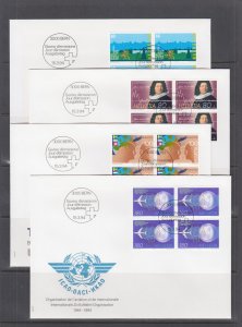 Switzerland Mi 1516/1535, 1994 issues, 9 complete sets in blocks of 4 on 16 FDCs