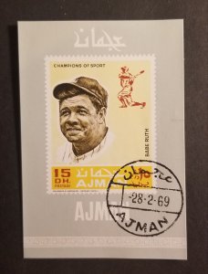 BABE RUTH Champions of Sport AJMAN Stamp Souvenir Sheet Yankees Used z3034