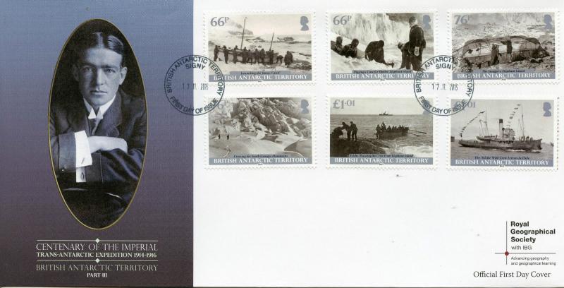 Br Antarctic Terr BAT 2015 FDC Imp Trans-Antarctic Expedition Pt III 6v Stamps