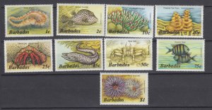 J28630,1985 various barbados part of set mnh #396//411, marine life