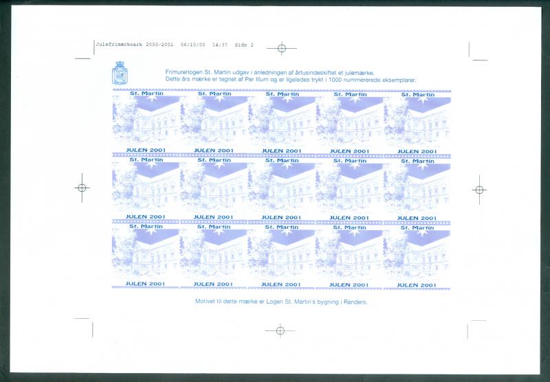 Denmark. Christmas Sheet + Approval Print  2001  Masonic Freemason  St. Martin