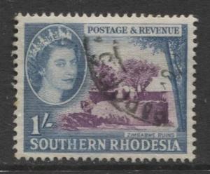 Southern Rhodesia- Scott 89 - QEII Definitives -1953 - Used- Single 1/- Stamp