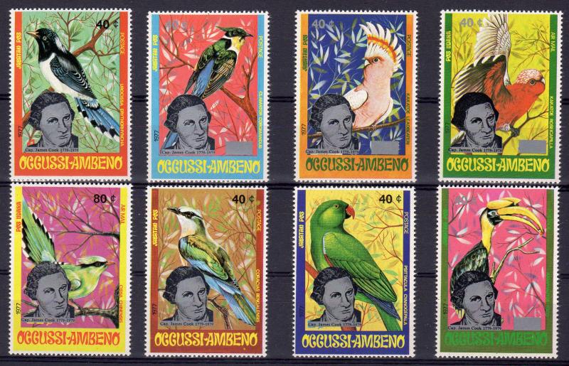 Ocussi-Ambeno (Timor) 1979 Birds ovpt.Cap.James Cook (1779-1979) Set (8) MNH