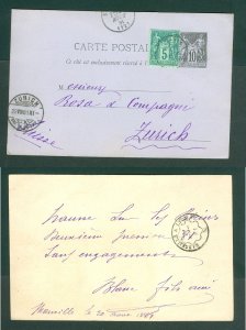 France. 1881 Stationery. 10 F. Uprated 5F. Marseille To Switzerland.