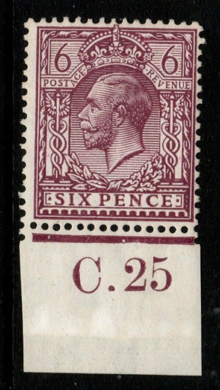 GB SG426 1924 6d REDDISH PURPLE CHALKY PAPER CONTROL C25 MTD MINT