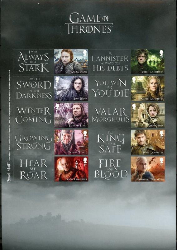 GREAT BRITAIN GAMES OF THRONES COLLECTORS SHEET OF TEN MINT NH