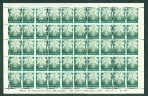 Norway Poster Stamp Sheet. Mnh Green. Cancer Assoc.Maritime Building Oslo.Folded