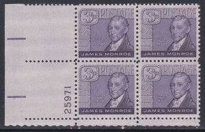 1105 James Monroe Plate Block MNH