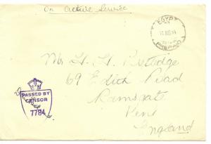 Egypt 1944 Prepaid Censored Cover to UK