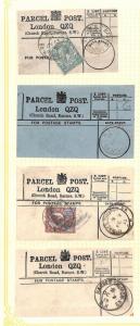 AG63 1913 GB SURREY London *Barnes Church Road* Postmark Parcel Post Labels{4}