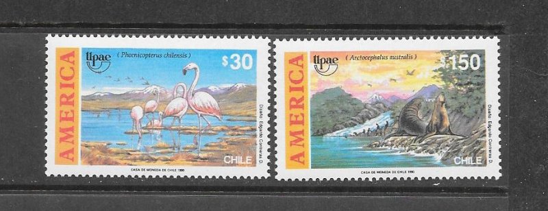 BIRDS-CHILE #927-8 FLAMINGO & SEAL MNH